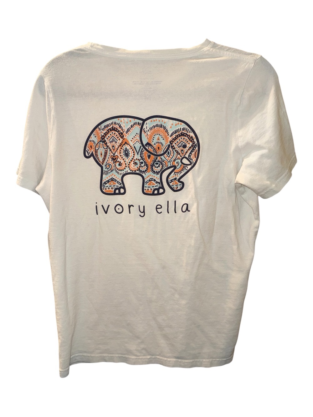 ivory ella Cream Tee with Navy & Orange Patterned Elephant